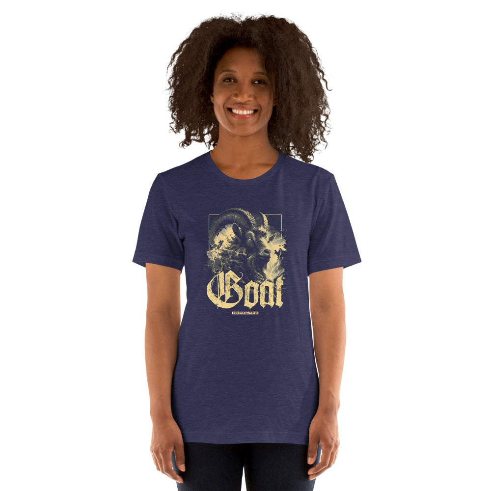 GOAT T-Shirt - Front View - Heather Midnight Navy