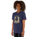 GOAT T-Shirt - Left Front View - Heather Midnight Navy
