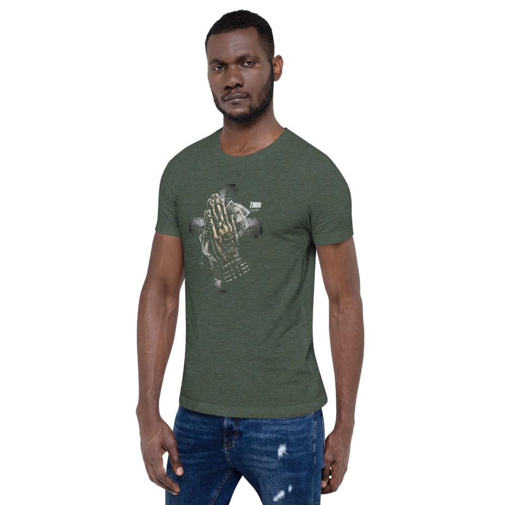 THUG T-Shirt - Left Front View - Heather Forest