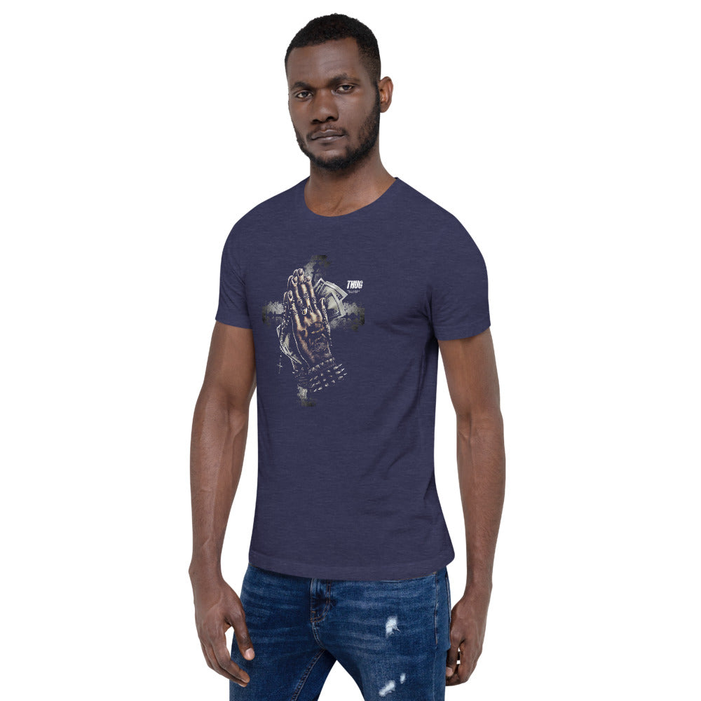 THUG T-Shirt - Left Front View - Heather Midnight Navy
